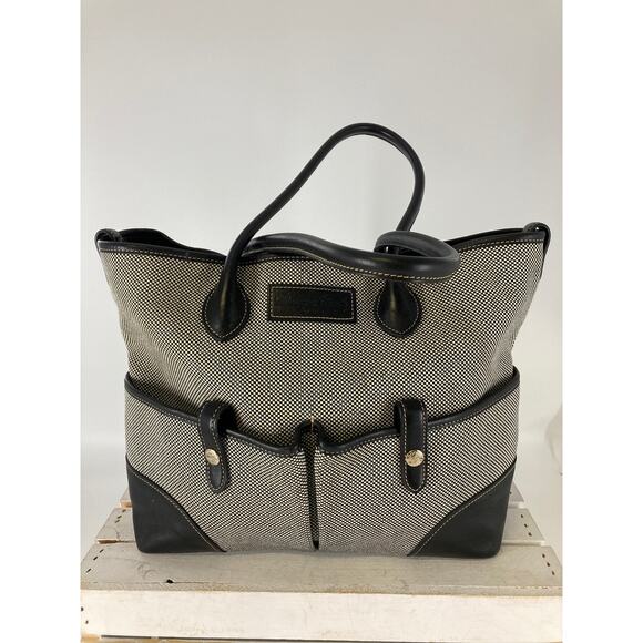 DOONEY & BOURKE CANVAS, LEATHER TRIM GRAY, BLACK SHOULDER BAG - Picture 1 of 16